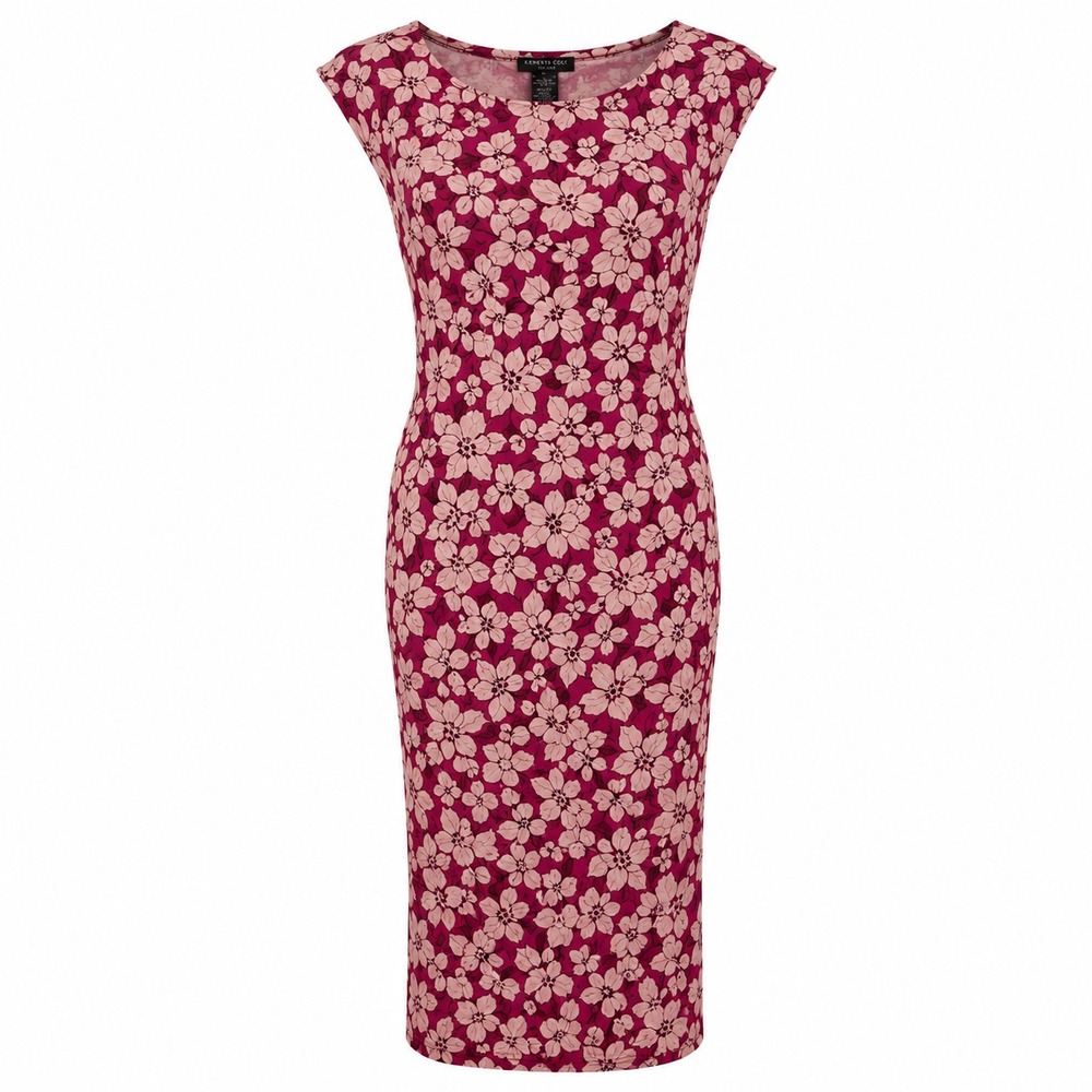 Vintage Y2K Kenneth Cole Silk Midi Dress Womens 6 Floral Pink Flowy Minimalist